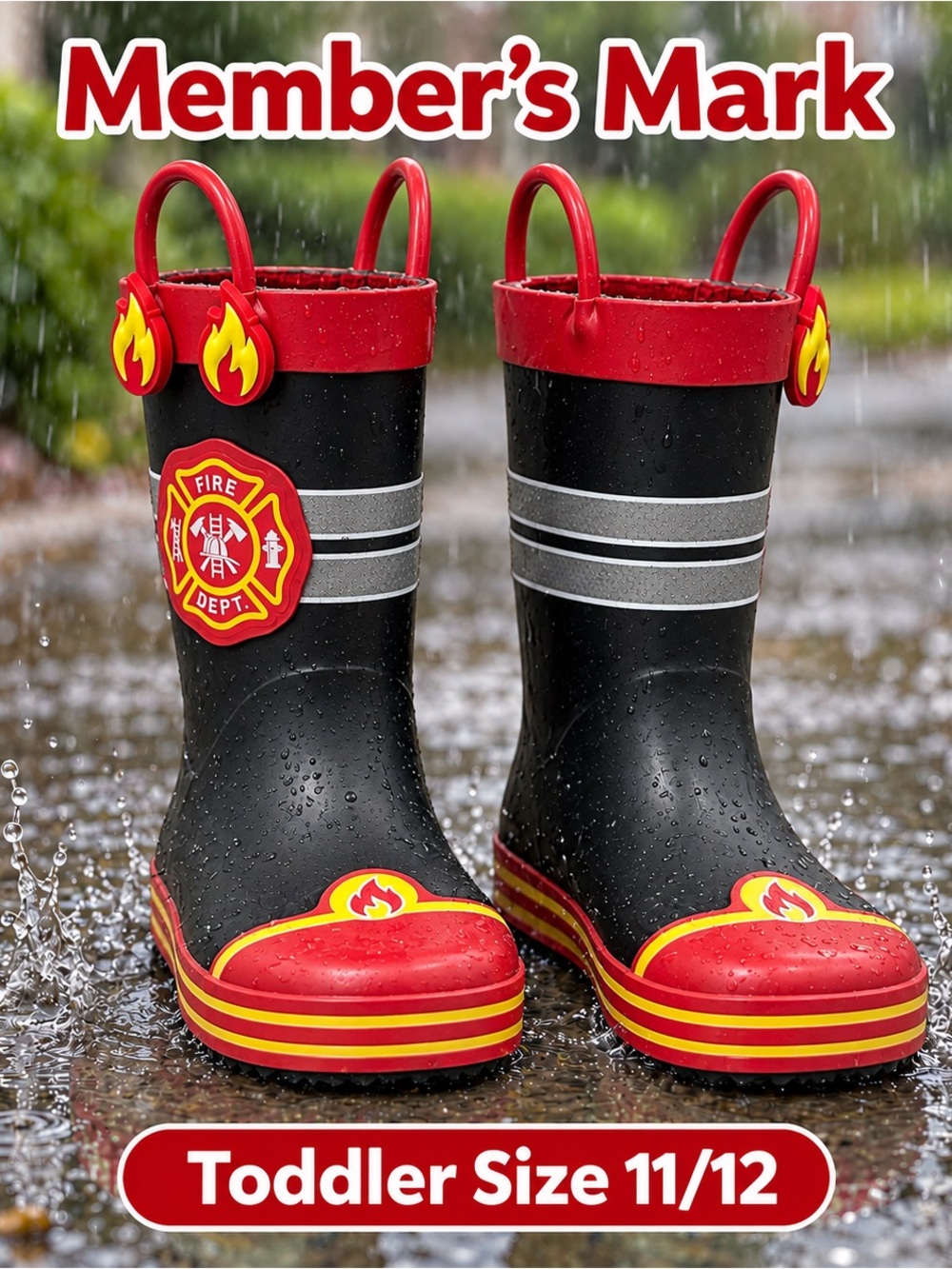 Title: Member’s Mark Firefighter Toddler Rain Boots Size 11/12 NWT